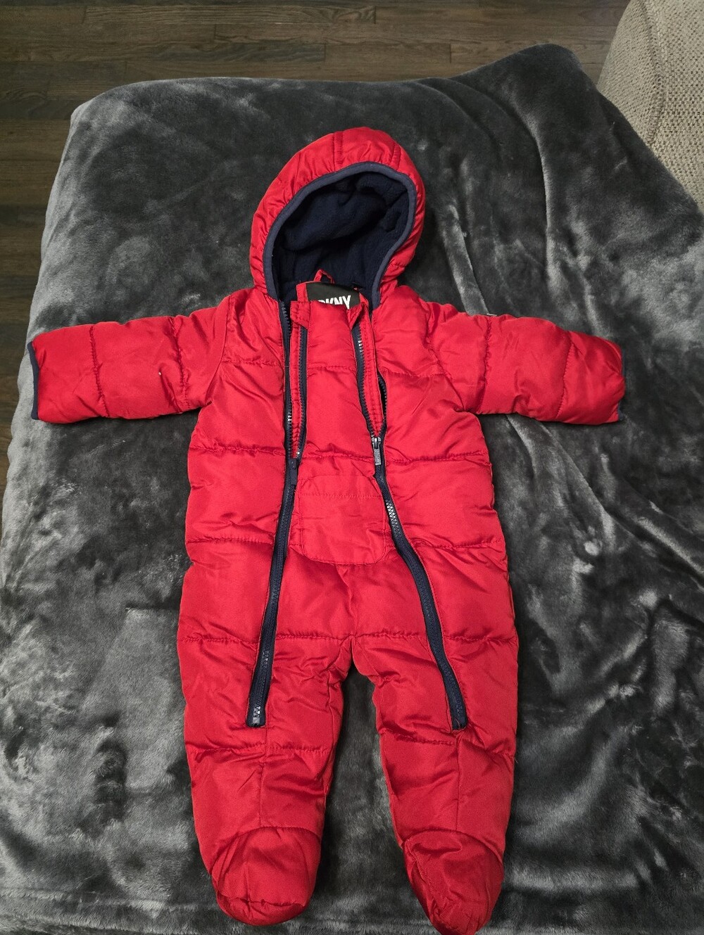 Infant Red Puffer Snowsuit with Hood